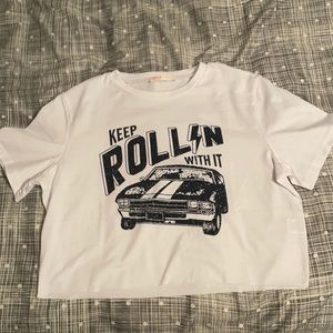 ROMWE crop top, black and white, fits S-M.